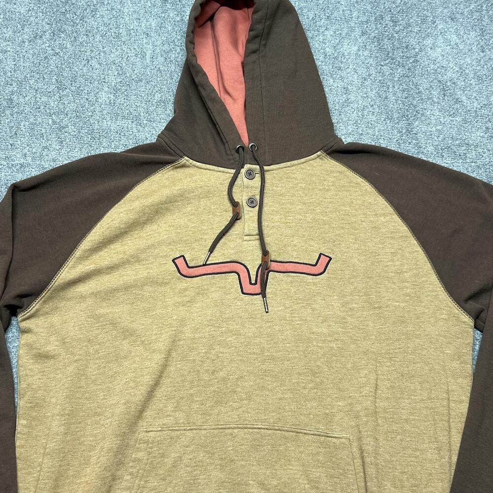 Kimes Ranch Hoodie Mens XL Beige Brown Henley Fleece Sweatshirt Western Logo